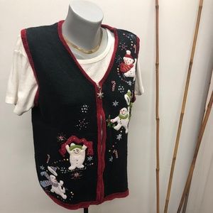 sweater L 12/14 zipup vest CHRISTMAS snowman party